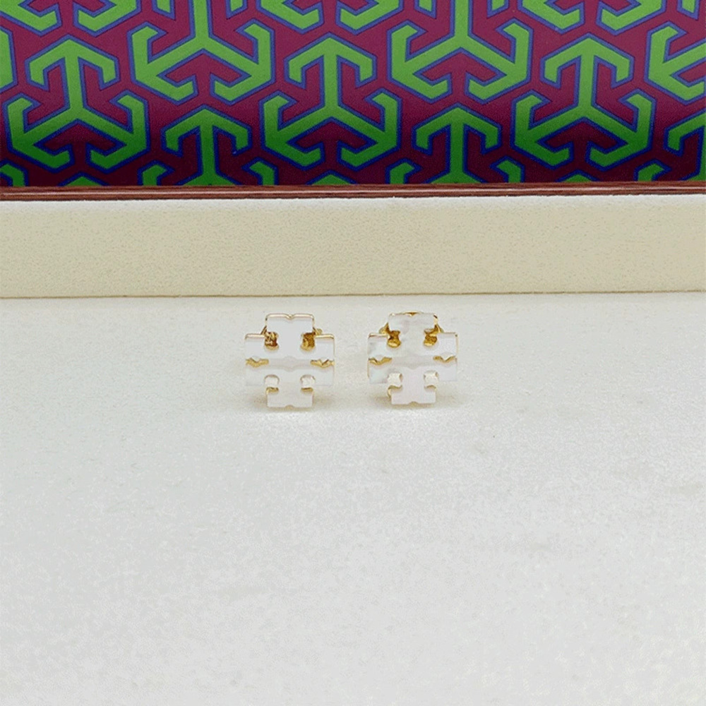 Tory Burch Natural Shell Inlay Letter Stud Earrings